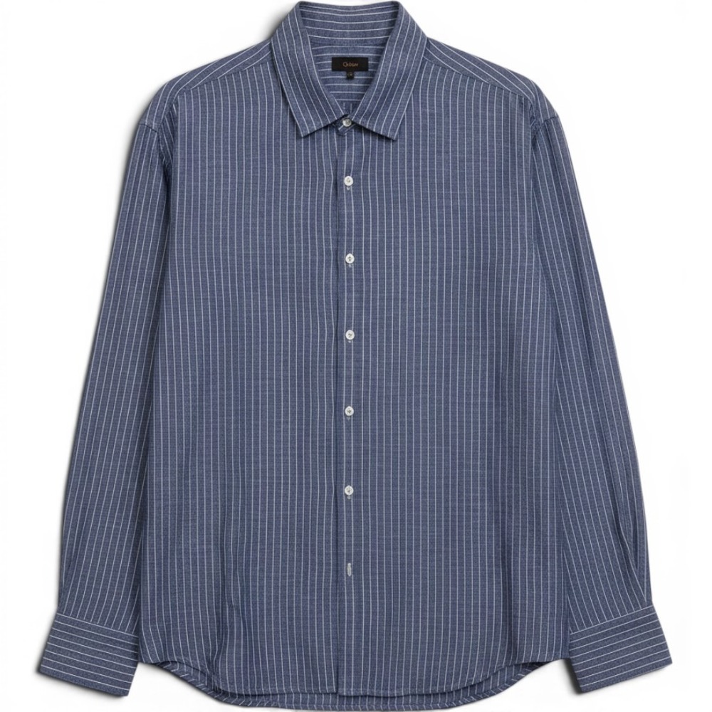 Quince Mens XXL Blue White Striped 100% European Linen Relaxed Long Sleeve Shirt